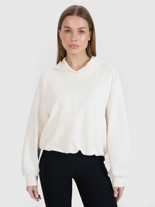 Zdjęcie produktu 4F Bluza dresowa cropped nierozpinana z kapturem damska 4F | Anna Lewandowska - biała XL
