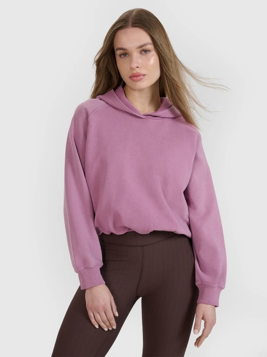 Zdjęcie produktu 4F Bluza dresowa cropped nierozpinana z kapturem damska 4F | Anna Lewandowska - różowa L
