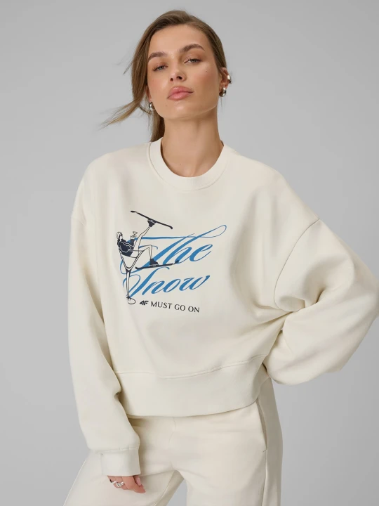 Zdjęcie produktu 4F Bluza dresowa loose bez kaptura damska - beżowa S