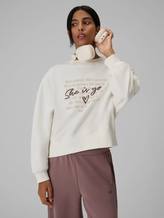 Zdjęcie produktu 4F Bluza dresowa loose bez kaptura damska - kremowa XS Kremowy