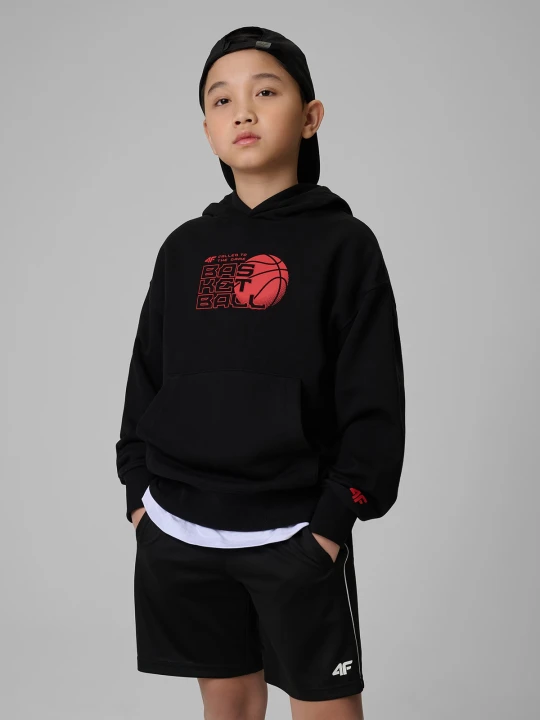 Zdjęcie produktu 4F Bluza dresowa loose z kapturem chłopięca - czarna 122/128 (6-8 lat)