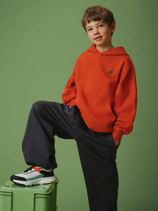 Zdjęcie produktu 4F Bluza dresowa loose z kapturem chłopięca - pomarańczowa 146 / 152 (10-12 lat)