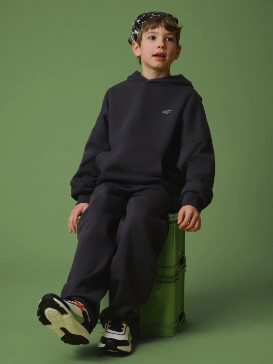 Zdjęcie produktu 4F Bluza dresowa loose z kapturem chłopięca - szara 122 / 128 (6-8 lat)