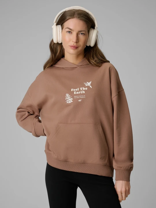 Zdjęcie produktu 4F Bluza dresowa loose z kapturem damska - beżowa S