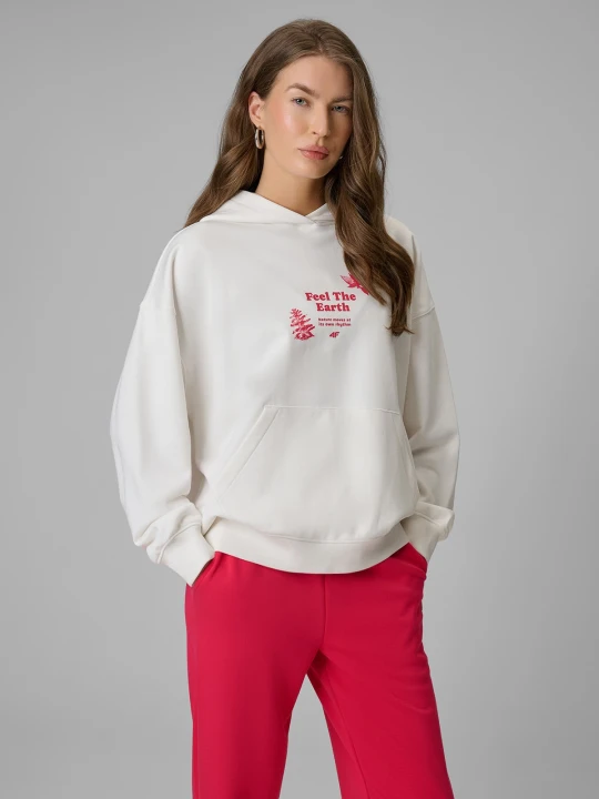 Zdjęcie produktu 4F Bluza dresowa loose z kapturem damska - biała L