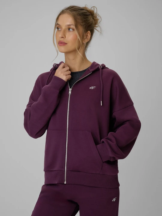 Zdjęcie produktu 4F Bluza dresowa loose z kapturem damska - fioletowa XS