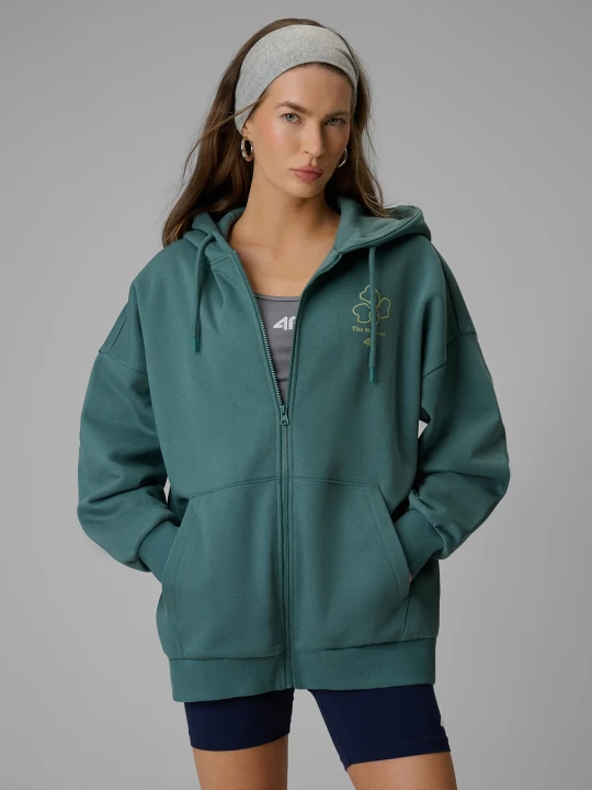 Zdjęcie produktu 4F Bluza dresowa loose z kapturem damska - turkusowa M Turkusowy