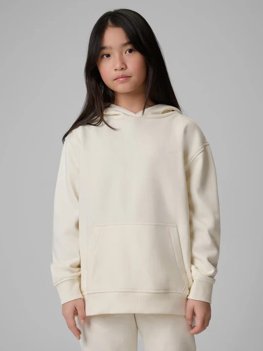 Zdjęcie produktu 4F Bluza dresowa loose z kapturem dziewczęca - biała 146 / 152 (10-12 lat) Beżowy
