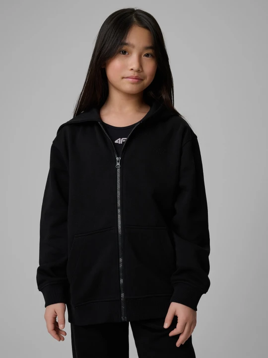 Zdjęcie produktu 4F Bluza dresowa loose z kapturem dziewczęca - czarna 146 / 152 (10-12 lat)