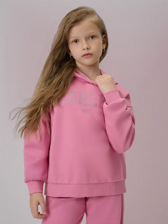 Zdjęcie produktu 4F Bluza dresowa loose z kapturem dziewczęca - różowa 122 / 128 (6-8 lat)