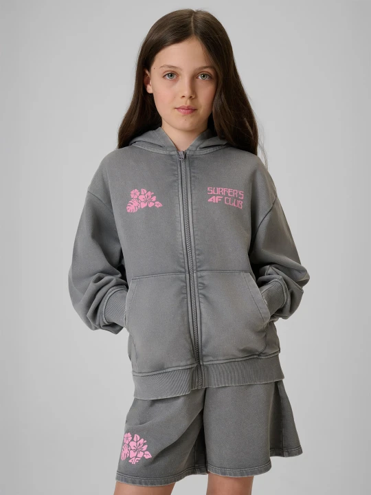 Zdjęcie produktu 4F Bluza dresowa loose z kapturem dziewczęca - szara 122 / 128 (6-8 lat)
