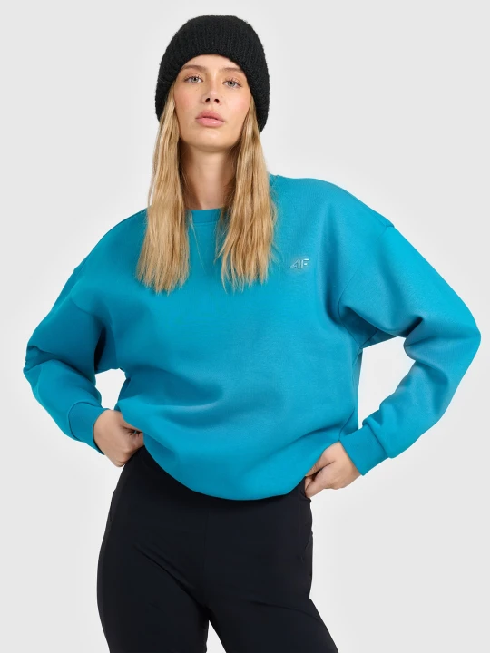 Zdjęcie produktu 4F Bluza dresowa nierozpinana bez kaptura damska - turkusowa S Turkusowy