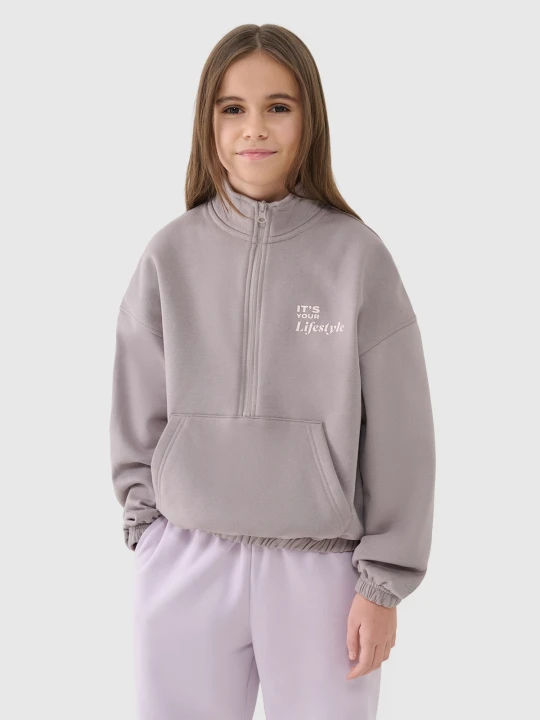 Zdjęcie produktu 4F Bluza dresowa nierozpinana bez kaptura dziewczęca - beżowa 122 (6-7 lat)