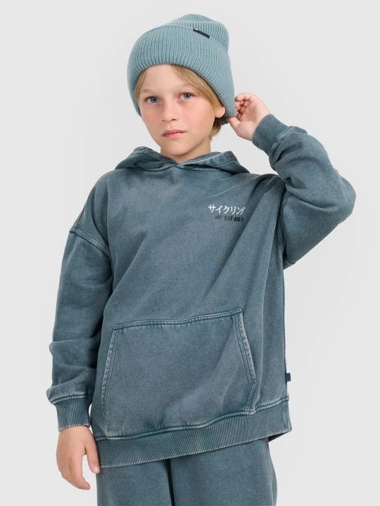 Zdjęcie produktu 4F Bluza dresowa nierozpinana z kapturem chłopięca - turkusowa 122 (6-7 lat) Turkusowy
