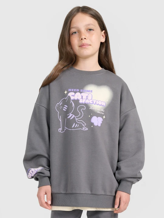 Zdjęcie produktu 4F Bluza dresowa oversize nierozpinana bez kaptura dziewczęca - szara 158 (12-13 lat)