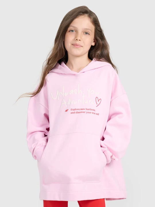 Zdjęcie produktu 4F Bluza dresowa oversize nierozpinana z kapturem dziewczęca - różowa 152 (11-12 lat)