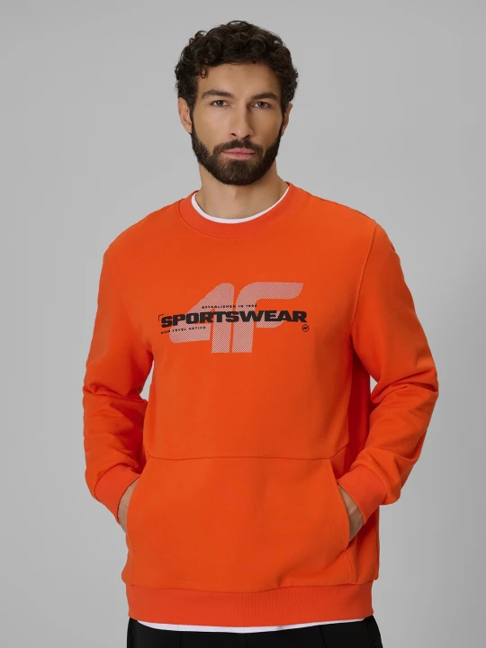 Zdjęcie produktu 4F Bluza dresowa regular bez kaptura męska - pomarańczowa L