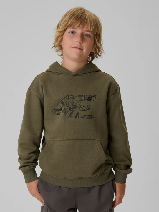 Zdjęcie produktu 4F Bluza dresowa regular z kapturem chłopięca - khaki 158 (12-13 lat) zielony