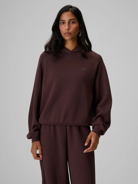 Zdjęcie produktu 4F Bluza dresowa regular z kapturem damska - brązowa XS
