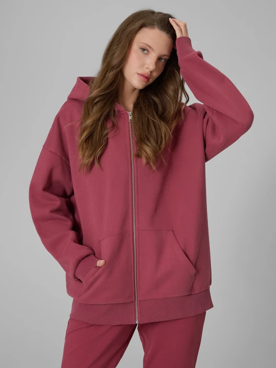 Zdjęcie produktu 4F Bluza dresowa regular z kapturem damska - burgundowy L Czerwony