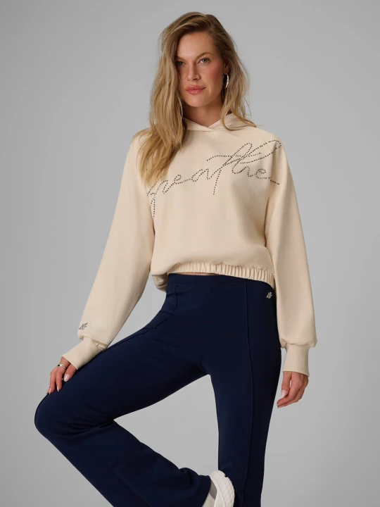 Zdjęcie produktu 4F Bluza dresowa regular z kapturem damska - kremowa XXL Beżowy