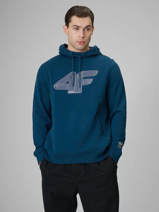 Zdjęcie produktu 4F Bluza dresowa regular z kapturem męska - turkusowa M Turkusowy