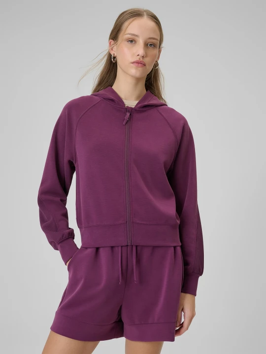 Zdjęcie produktu 4F Bluza dresowa regular z modalem damska - burgundowa XS Czerwony