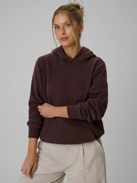 Zdjęcie produktu 4F Bluza dresowa relaxed z kapturem damska - brązowa S