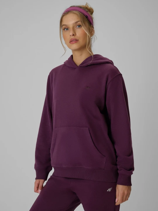 Zdjęcie produktu 4F Bluza dresowa relaxed z kapturem damska - fioletowa M