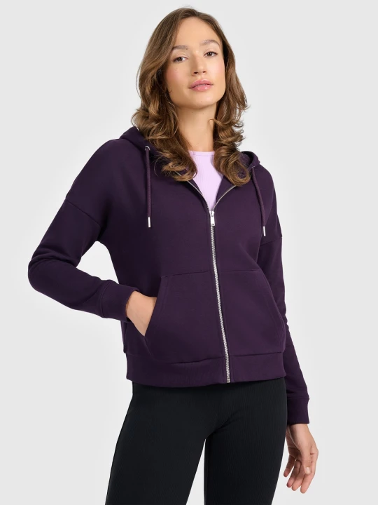 Zdjęcie produktu 4F Bluza dresowa rozpinana z kapturem damska - fioletowa XL