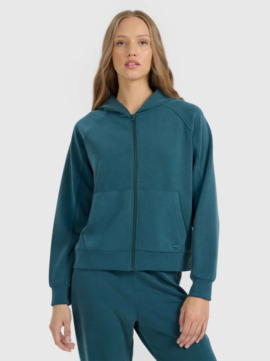 Zdjęcie produktu 4F Bluza dresowa rozpinana z modalem damska - turkusowa S Turkusowy