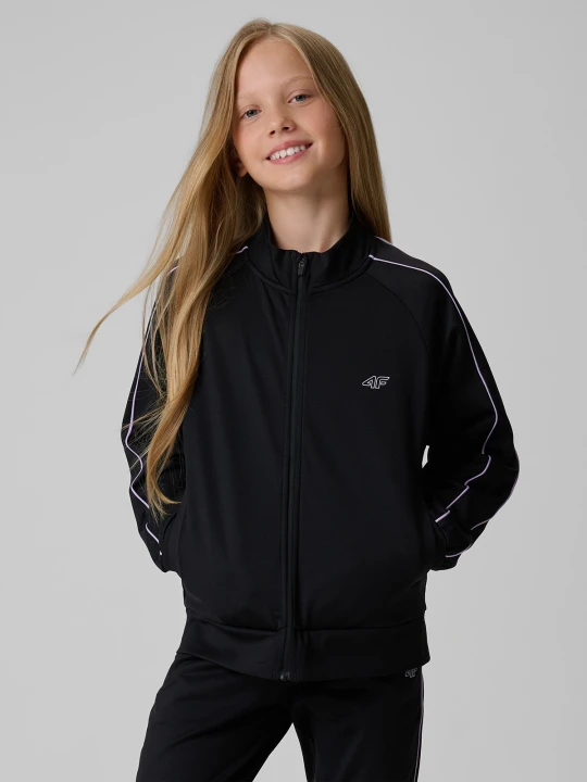 Zdjęcie produktu 4F Bluza sportowa regular szybkoschnąca dziewczęca - czarna 146 / 152 (10-12 lat)