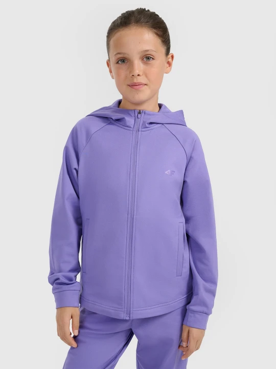 Zdjęcie produktu 4F Bluza sportowa rozpinana z kapturem dziewczęca - fioletowa 146/152 (10-12 lat)