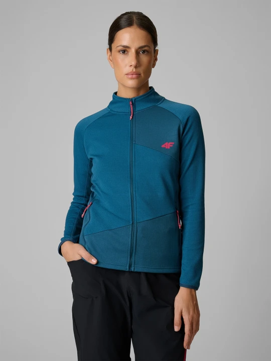 Zdjęcie produktu 4F Bluza trekkingowa slim bez kaptura damska - turkusowa XS Turkusowy