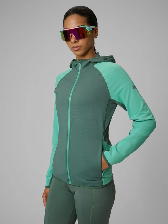 Zdjęcie produktu 4F Bluza trekkingowa slim z kapturem damska - turkusowa XS Turkusowy