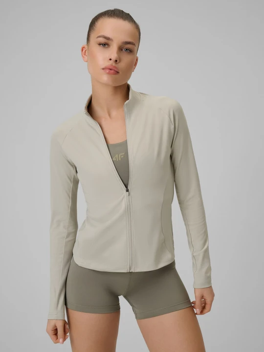 Zdjęcie produktu 4F Bluza treningowa slim szybkoschnąca damska - beżowa S