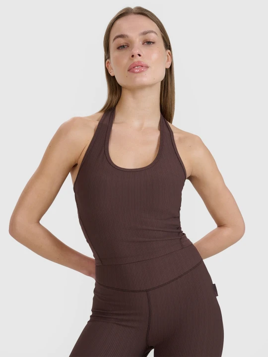 Zdjęcie produktu 4F Crop top slim gładki damski 4F | Anna Lewandowska - brązowy L
