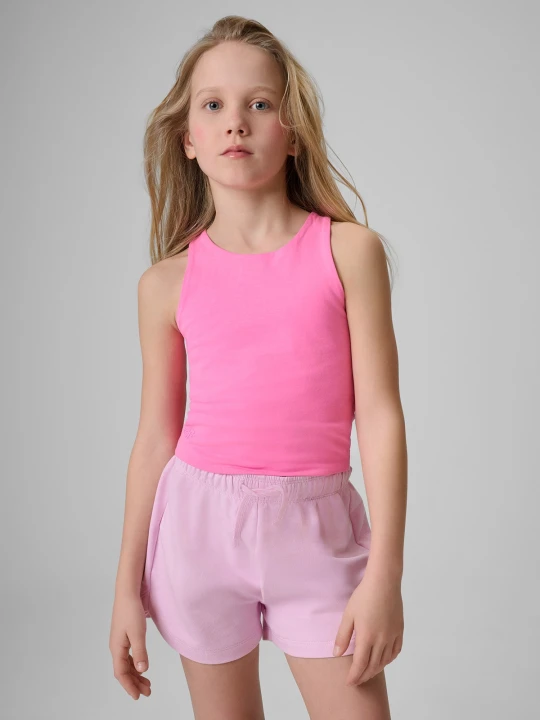 Zdjęcie produktu 4F Crop top slim gładki dziewczęcy - różowy 128 (7-8 lat)