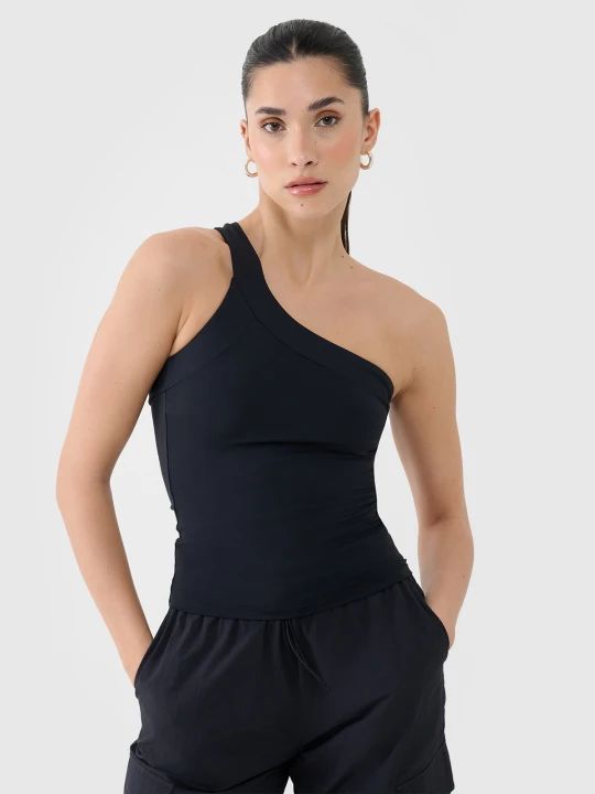 Zdjęcie produktu 4F Crop-top slim z asymetrycznym ramiączkiem damski - czarny S
