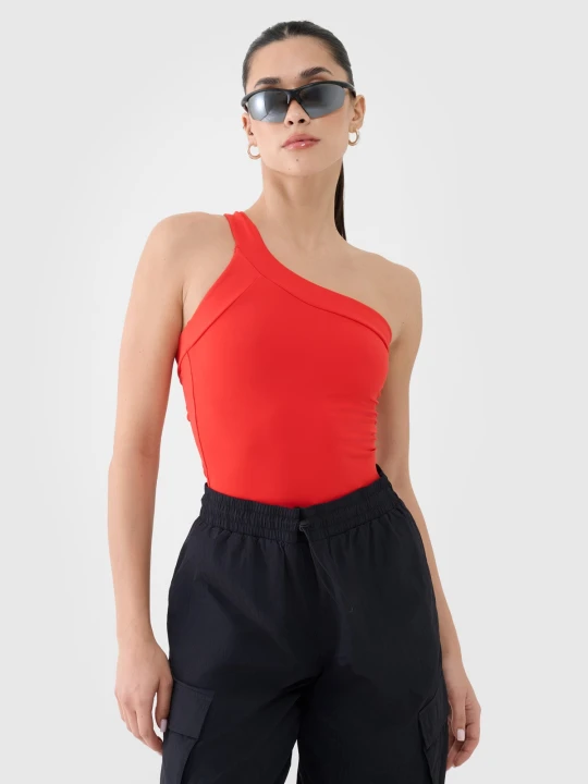 Zdjęcie produktu 4F Crop-top slim z asymetrycznym ramiączkiem damski - czerwony XS