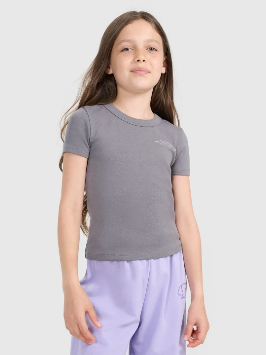 Zdjęcie produktu 4F Crop top slim z nadrukiem dziewczęcy - szary 164 (13-14 lat)