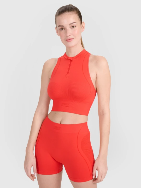 Zdjęcie produktu 4F Crop-top treningowy slim bezszwowy damski - czerwony XS / S