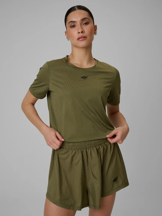 Zdjęcie produktu 4F Crop top treningowy slim szybkoschnący damski - oliwkowy S zielony