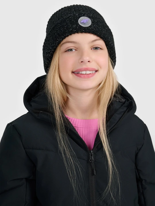Zdjęcie produktu 4F Czapka beanie odblaskowa dziewczęca - czarna Uniwersalny