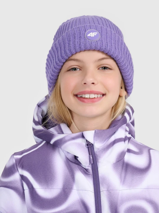 Zdjęcie produktu 4F Czapka beanie odblaskowa dziewczęca - fioletowa Uniwersalny