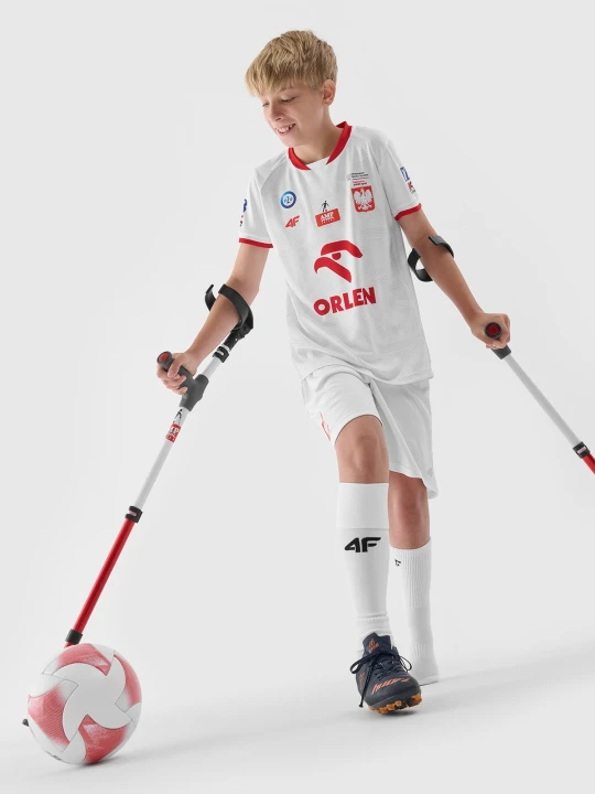 Zdjęcie produktu 4F Koszulka replika domowa AMP Futbol dziecięca - biała 110 / 116