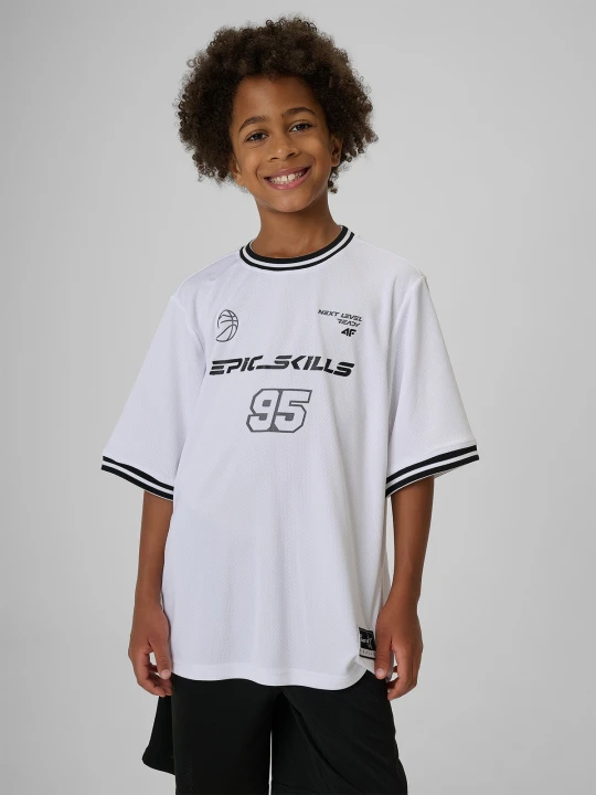 Zdjęcie produktu 4F Koszulka sportowa loose szybkoschnąca chłopięca - biała 146 / 152 (10-12 lat)