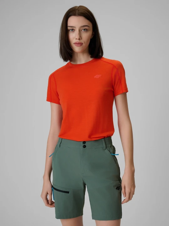 Zdjęcie produktu 4F Koszulka trekkingowa z wełną merino damska - pomarańczowa XS