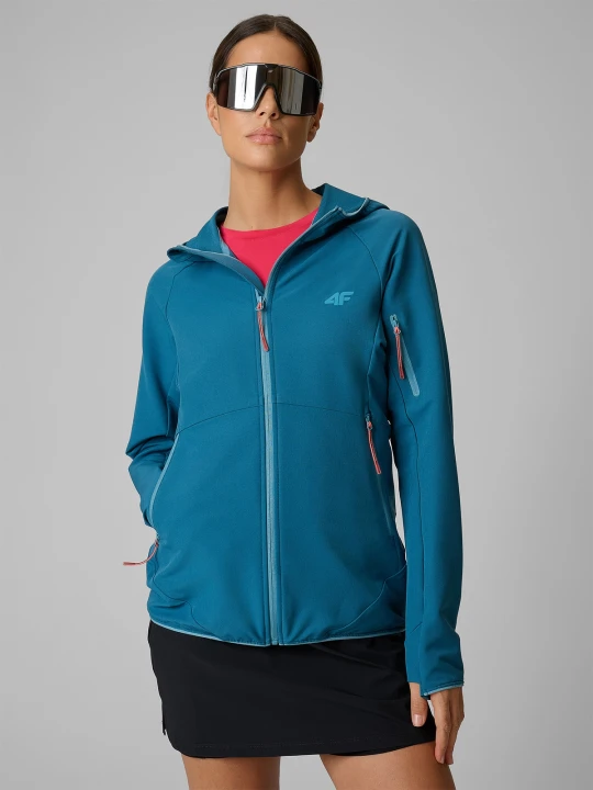 Zdjęcie produktu 4F Kurtka softshell wiatroodporna damska - turkusowa XL Turkusowy