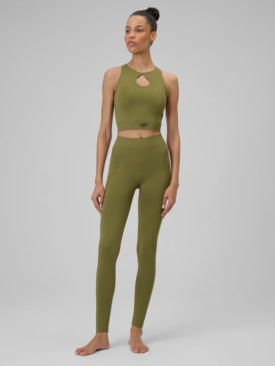 Zdjęcie produktu 4F Legginsy do jogi bezszwowe damskie - oliwkowe M/L zielony